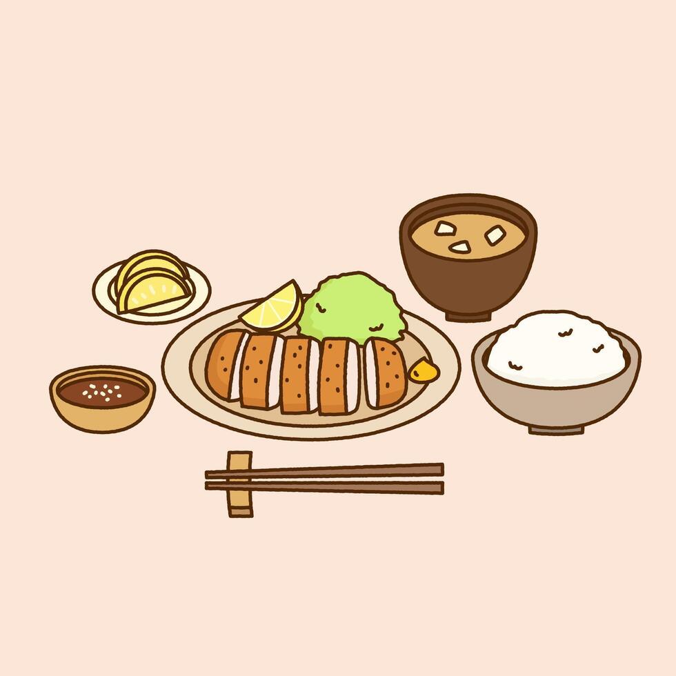 japanese pork tonkatsu meal vector