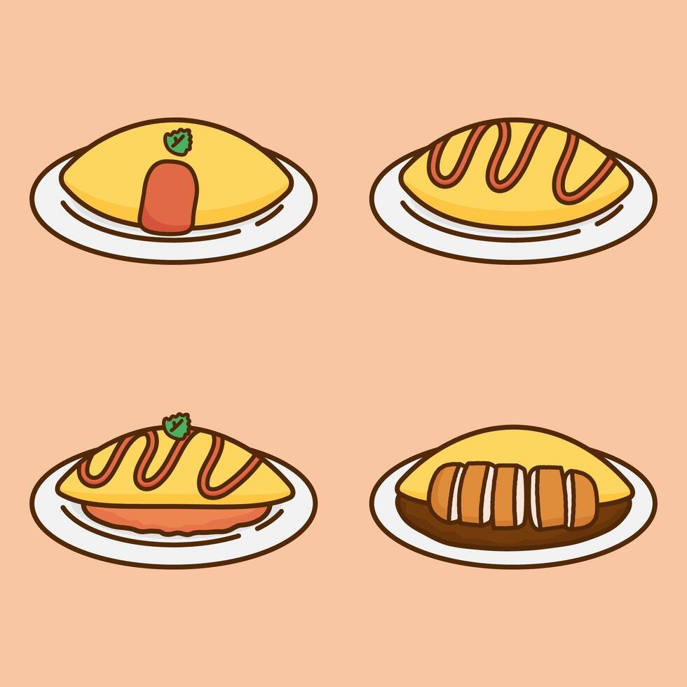set of japanese omelette rice vector