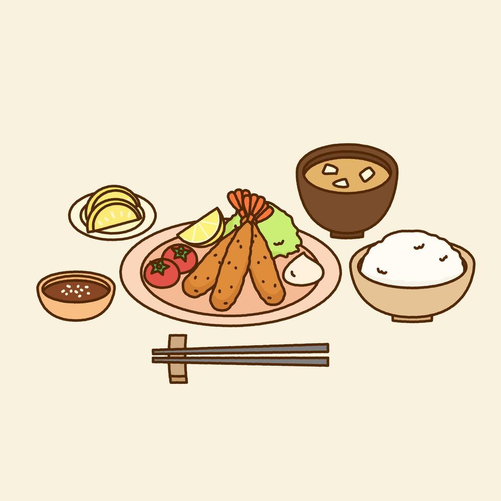 japanese shrimp ebikatsu meal vector