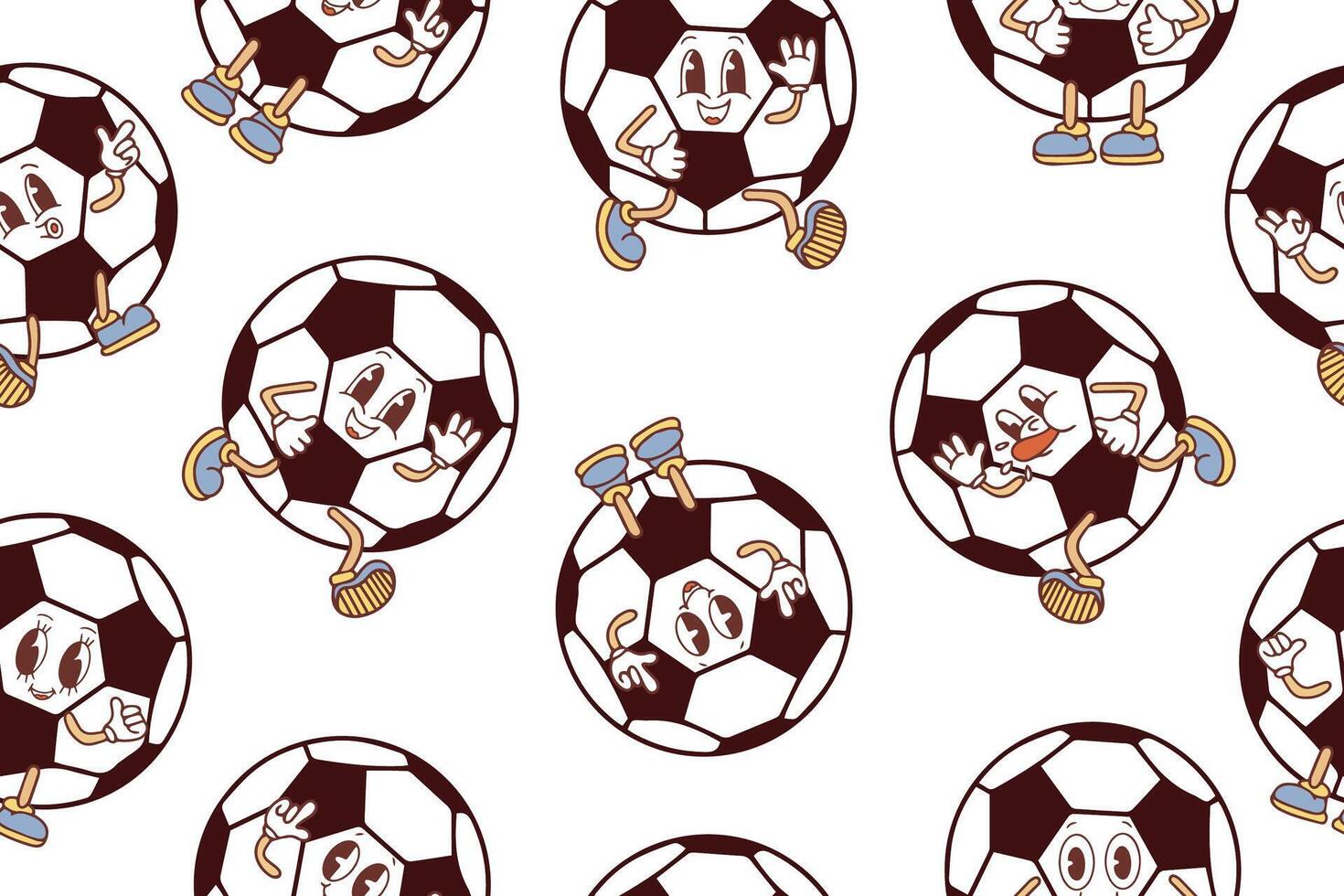 Seamless pattern of cute Funny happy soccer ball characters. Hand drawn kawaii cartoon character illustration. illustration. illustration vector