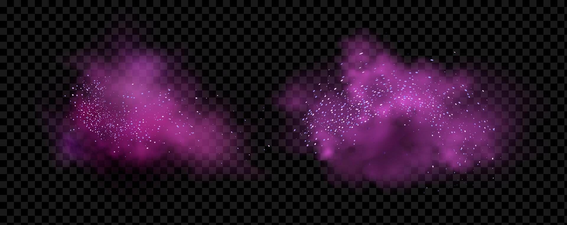 Pink powder dust with glittering shimmering swirls, shiny glitter design. Magical motion, sparkling lines on a black background. vector