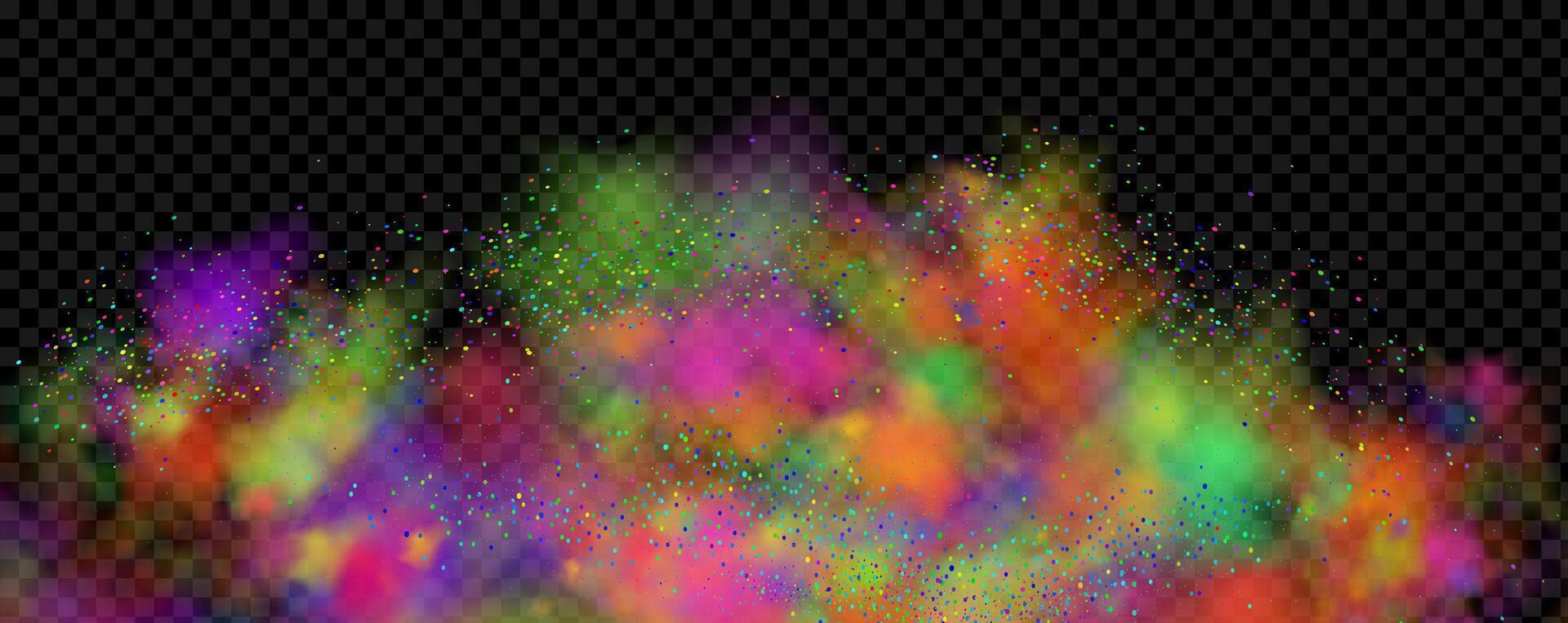 Pink powder dust with glittering shimmering swirls, shiny glitter design. Magical motion, sparkling lines on a black background. vector
