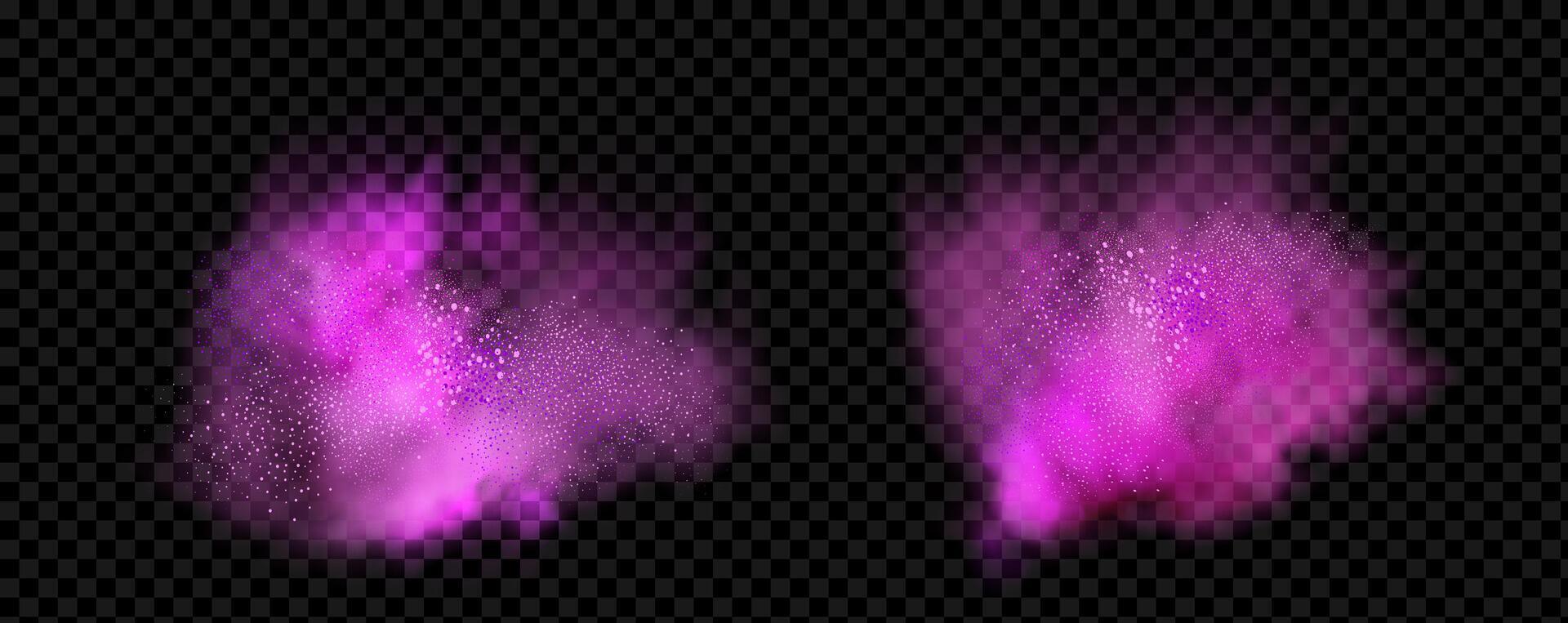 Pink powder dust with glittering shimmering swirls, shiny glitter design. Magical motion, sparkling lines on a black background. vector