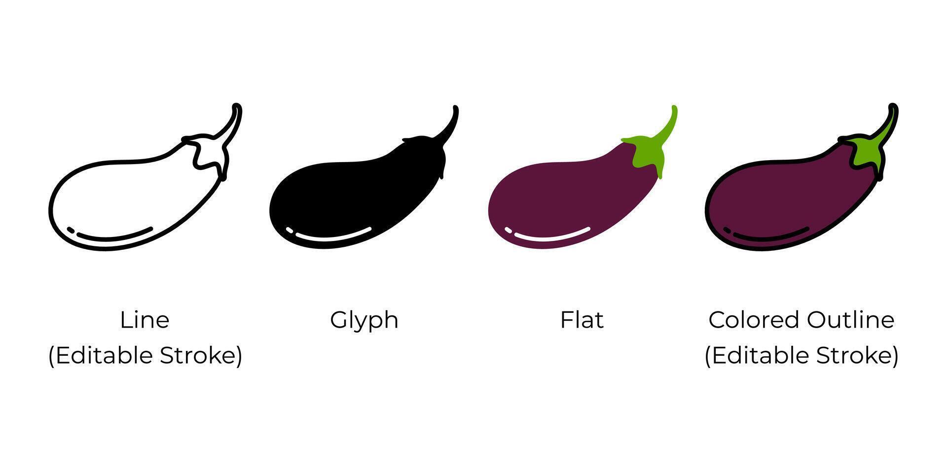 Eggplant, aubergine, brinjal icon set isolated on white background. vector