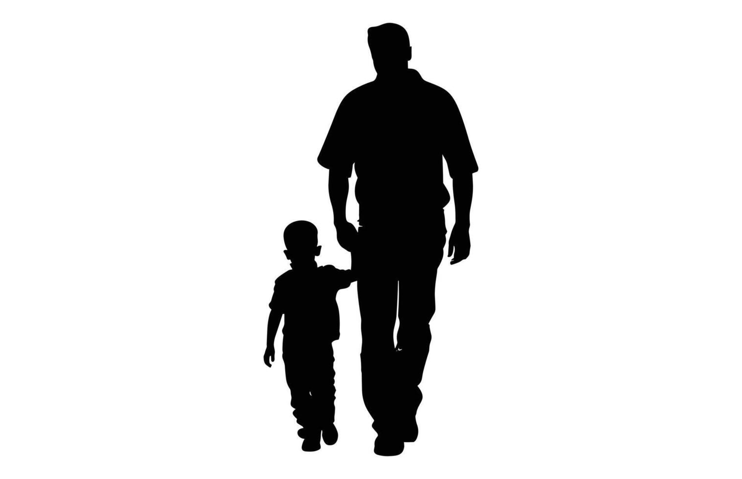 Dad and Son walking black Silhouette Clip art vector