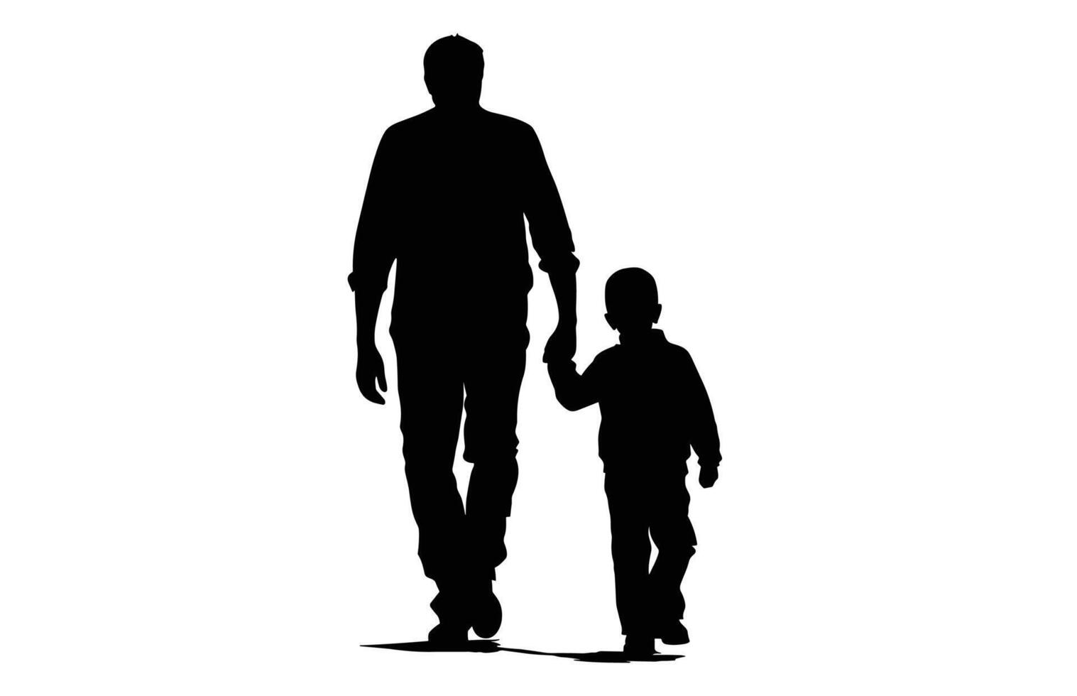 Father and Son walking black Silhouette vector