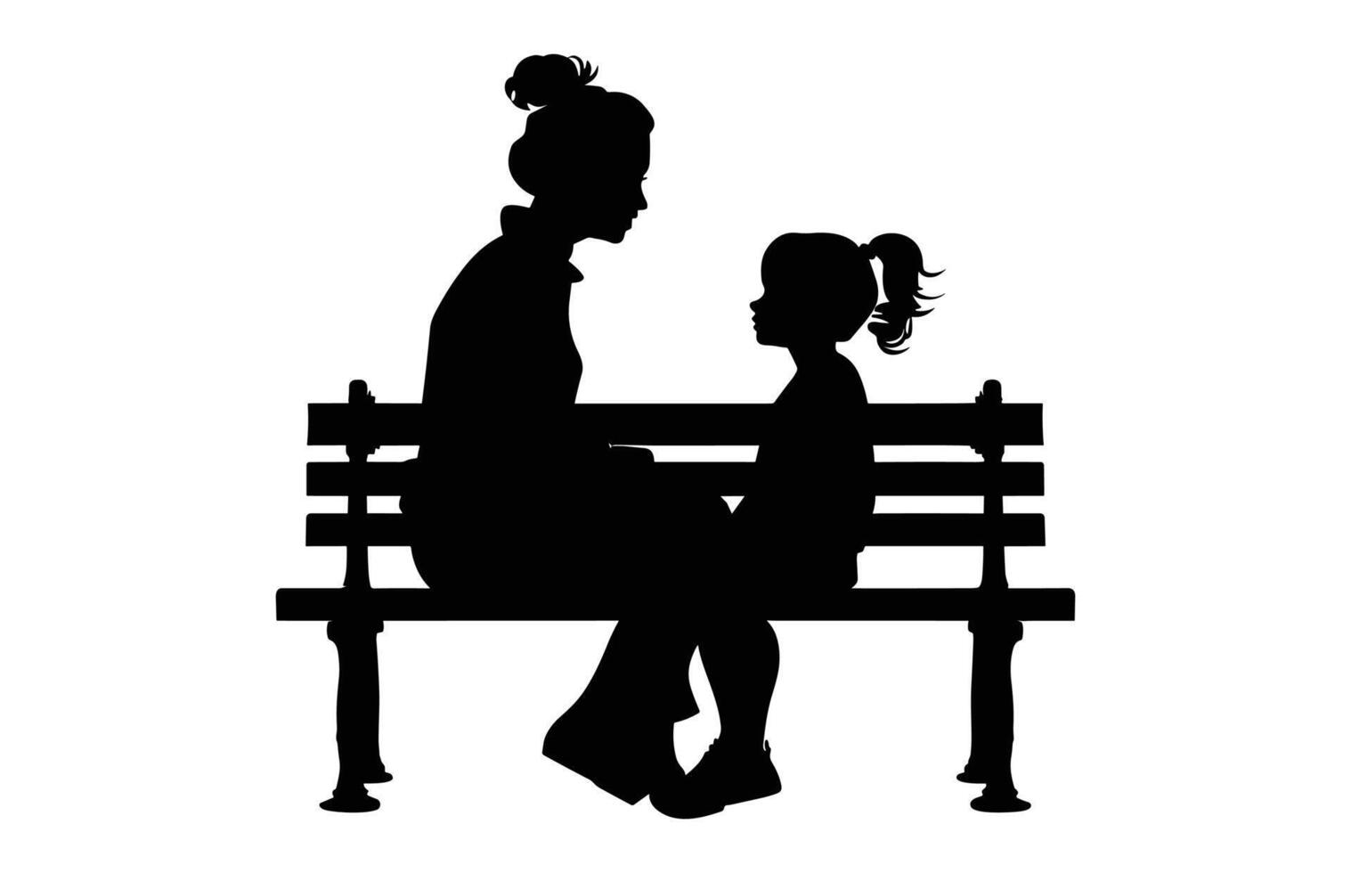 Mother daughter Sitting on a Park Bench Silhouette Clip art vector