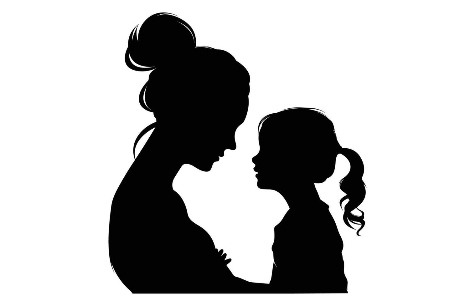 Mother and daughter black Silhouette vector