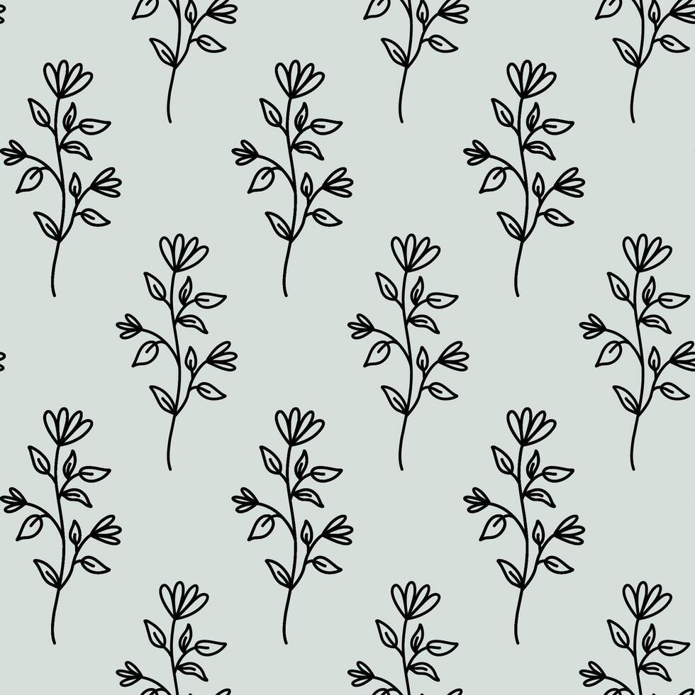 Minimalistic botanical seamless pattern. hand-drawn illustration in doodle style. Perfect for decorations, wallpaper, wrapping paper, fabric. Floral background. vector