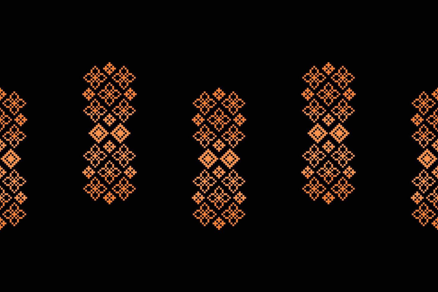 Traditional black ethnic motifs ikat geometric fabric pattern cross stitch.Ikat embroidery Ethnic oriental Pixel black background.Abstract,illustration. Texture,decoration,wallpaper. vector