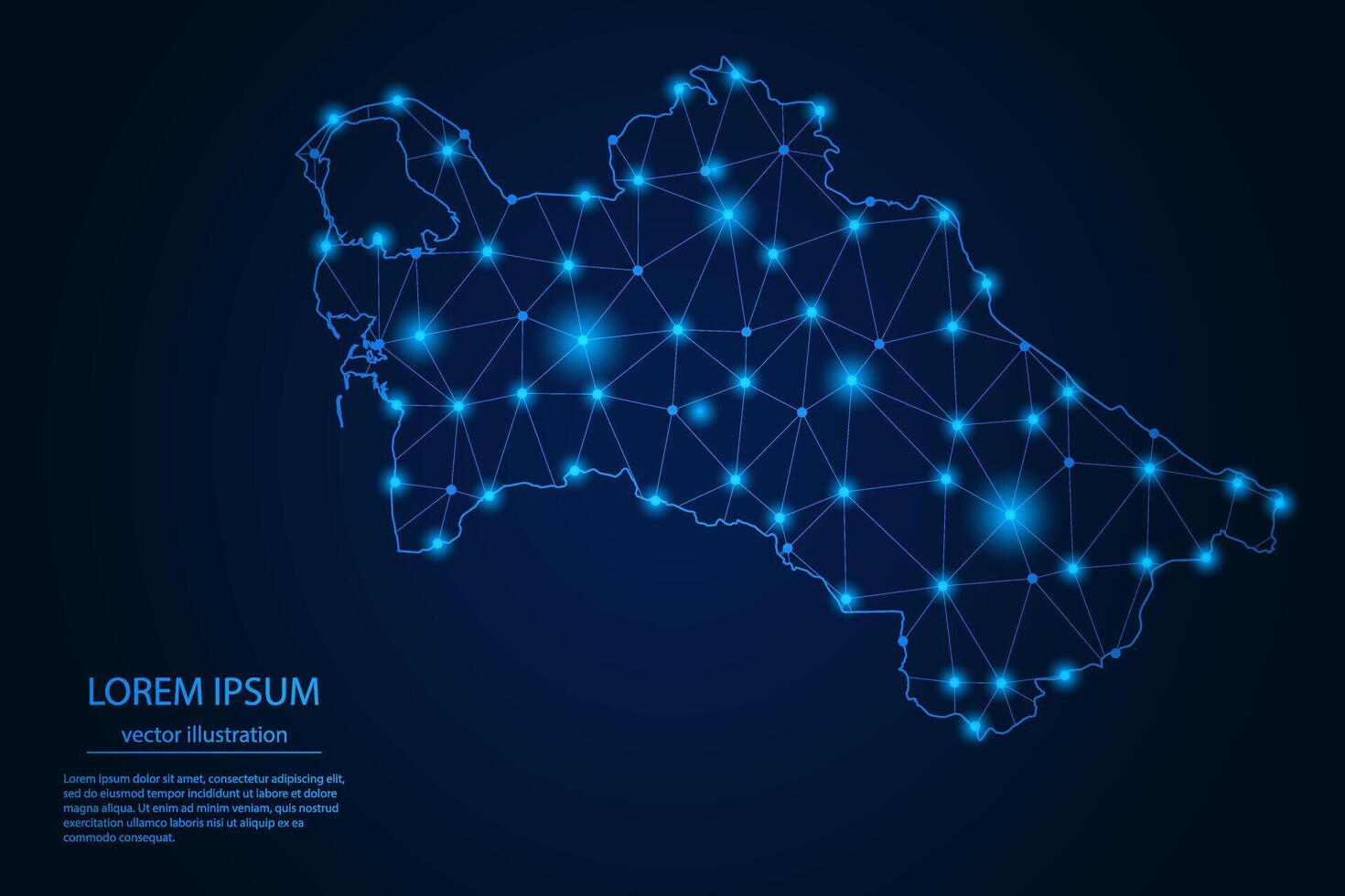 Abstract image Turkmenistan map - With Blue Glow Dots And Lines On Dark Gradient Background, 3D Mesh Polygon Network Connection. vector