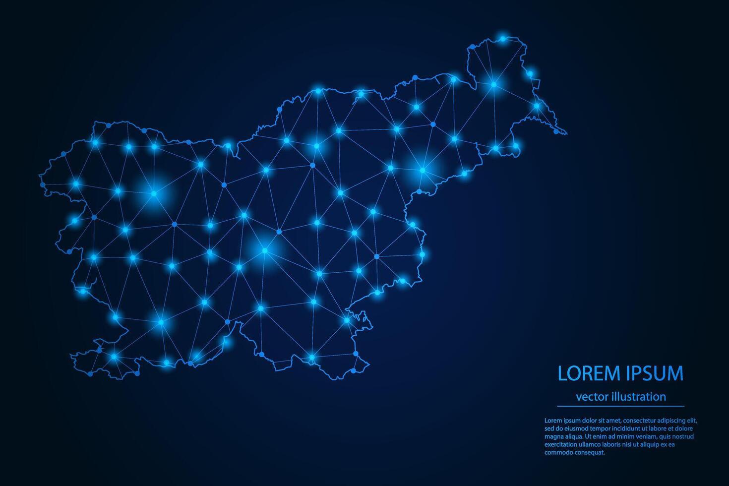 Abstract image Slovenia map - With Blue Glow Dots And Lines On Dark Gradient Background, 3D Mesh Polygon Network Connection. vector