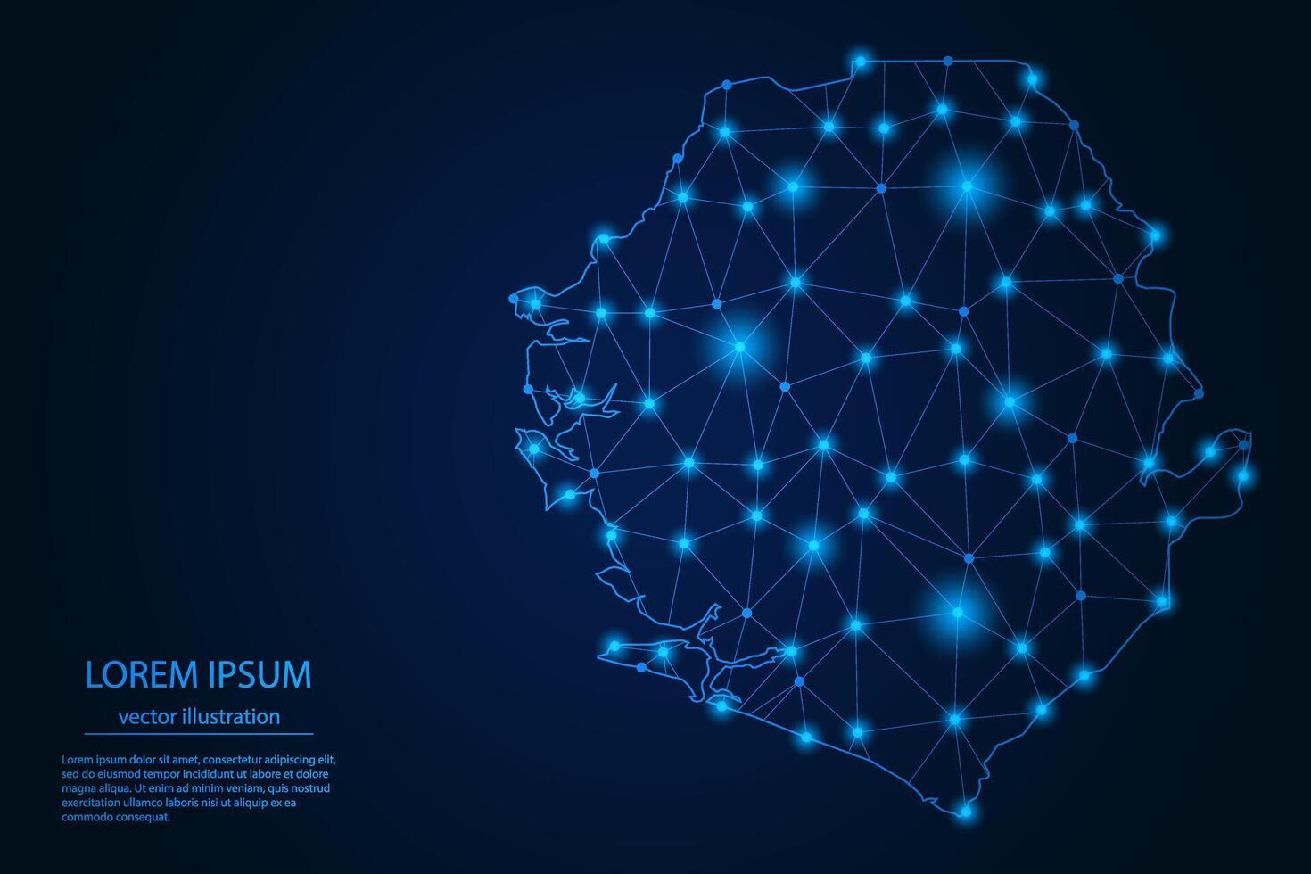 Abstract image Sierra Leone map - With Blue Glow Dots And Lines On Dark Gradient Background, 3D Mesh Polygon Network Connection. vector
