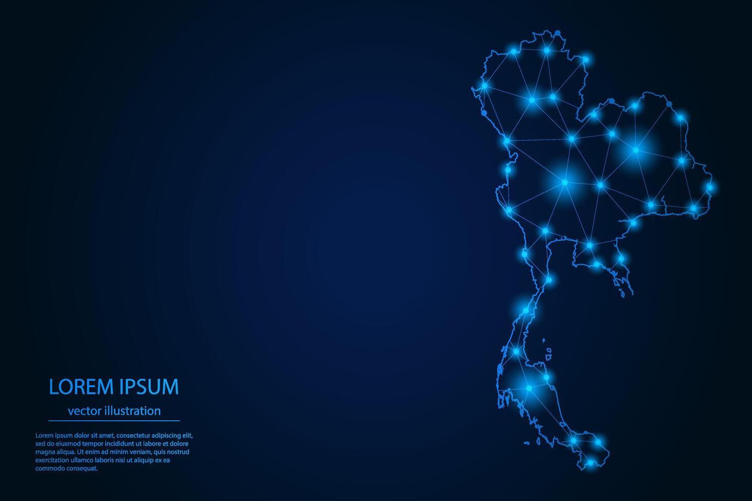 Abstract image Thailand map - With Blue Glow Dots And Lines On Dark Gradient Background, 3D Mesh Polygon Network Connection. vector