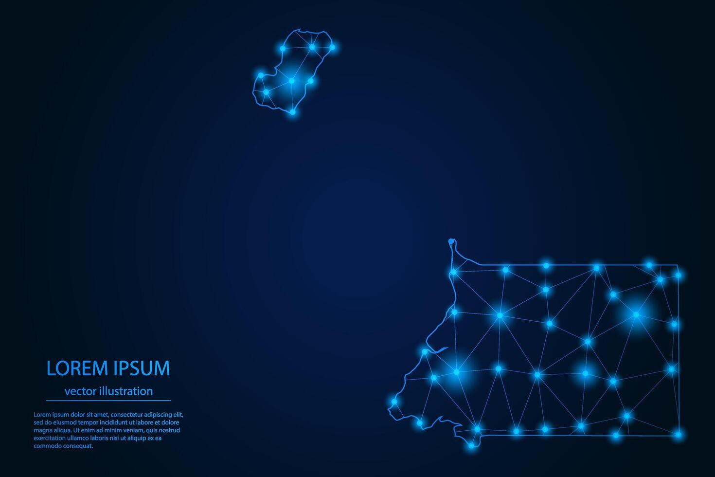 Abstract image Equatorial Guinea map - With Blue Glow Dots And Lines On Dark Gradient Background, 3D Mesh Polygon Network Connection. vector