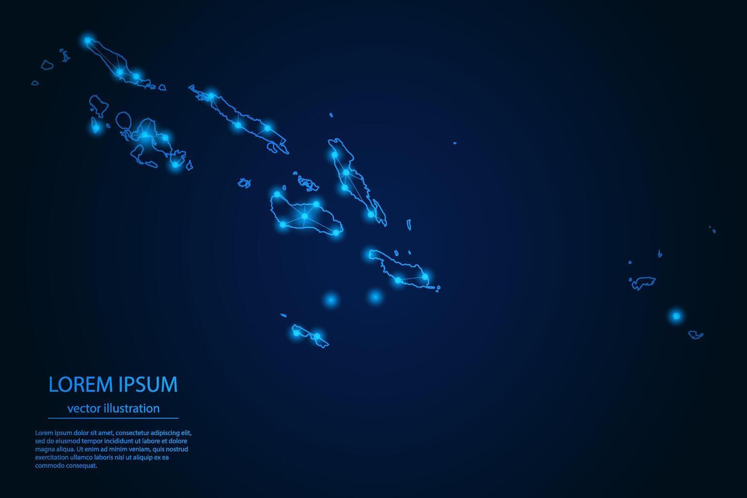 Abstract image Solomon Island map - With Blue Glow Dots And Lines On Dark Gradient Background, 3D Mesh Polygon Network Connection. vector