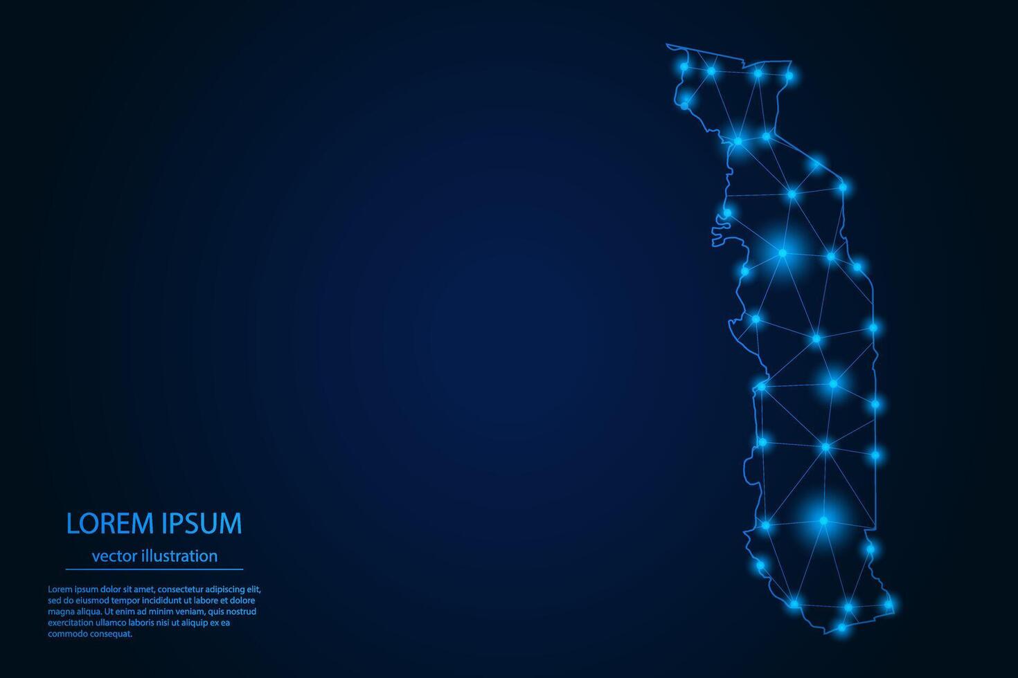 Abstract image Togo map - With Blue Glow Dots And Lines On Dark Gradient Background, 3D Mesh Polygon Network Connection. vector