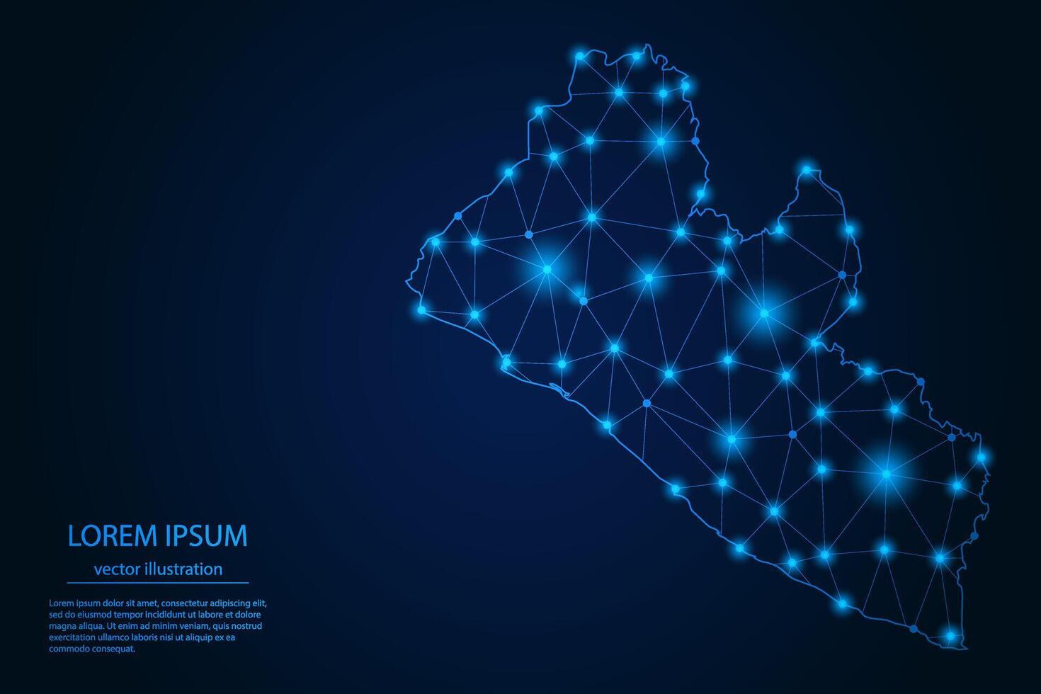 Abstract image Liberia map - With Blue Glow Dots And Lines On Dark Gradient Background, 3D Mesh Polygon Network Connection. vector