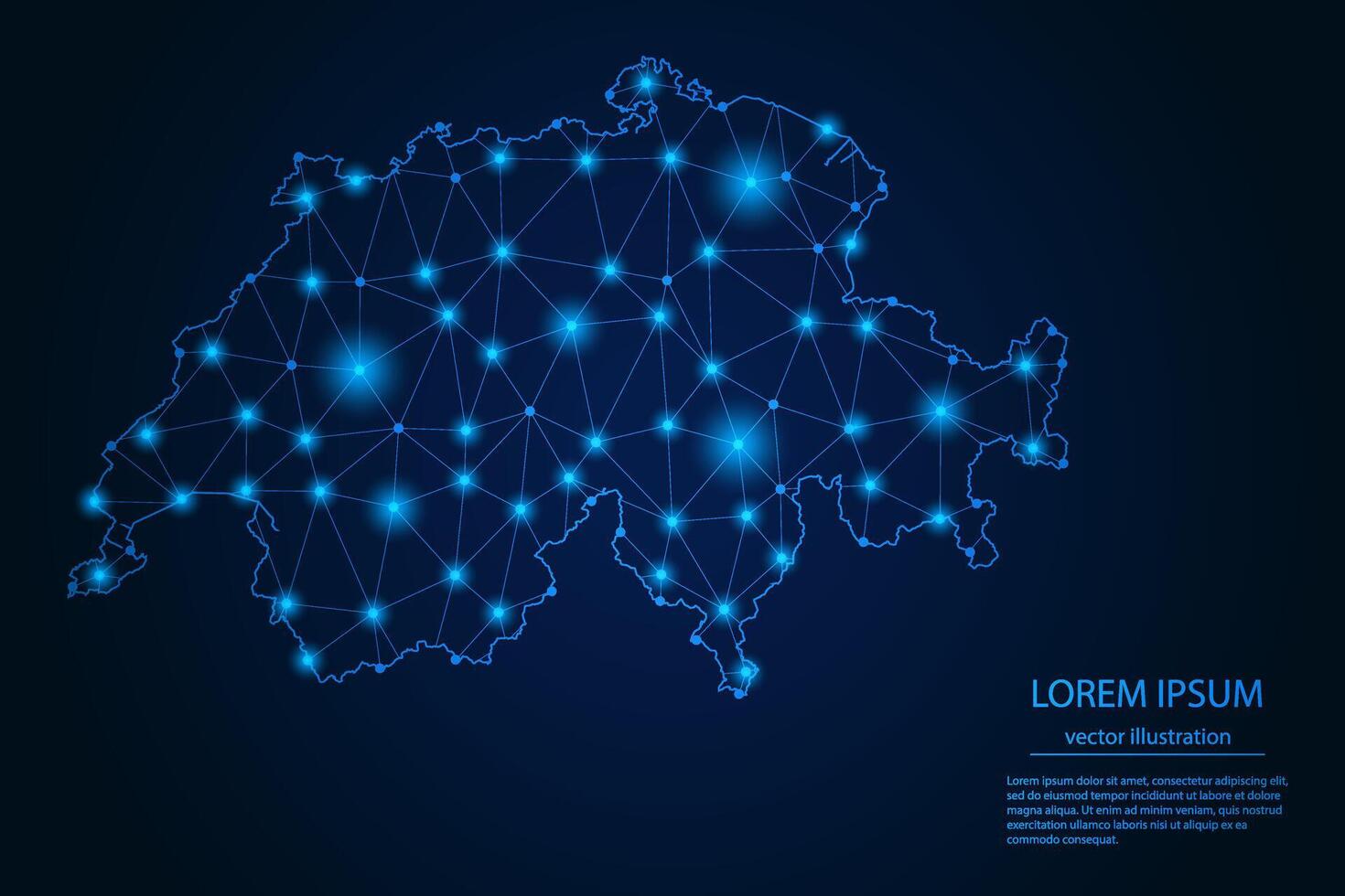 Abstract image Switzerland map - With Blue Glow Dots And Lines On Dark Gradient Background, 3D Mesh Polygon Network Connection. vector