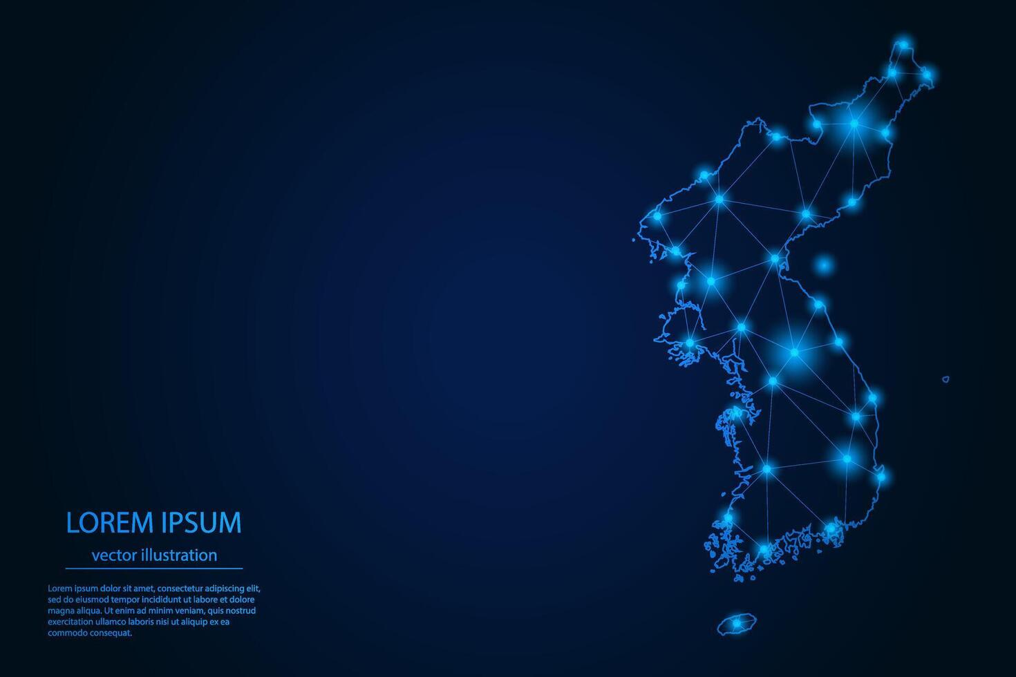 Abstract image Korea map - With Blue Glow Dots And Lines On Dark Gradient Background, 3D Mesh Polygon Network Connection. vector