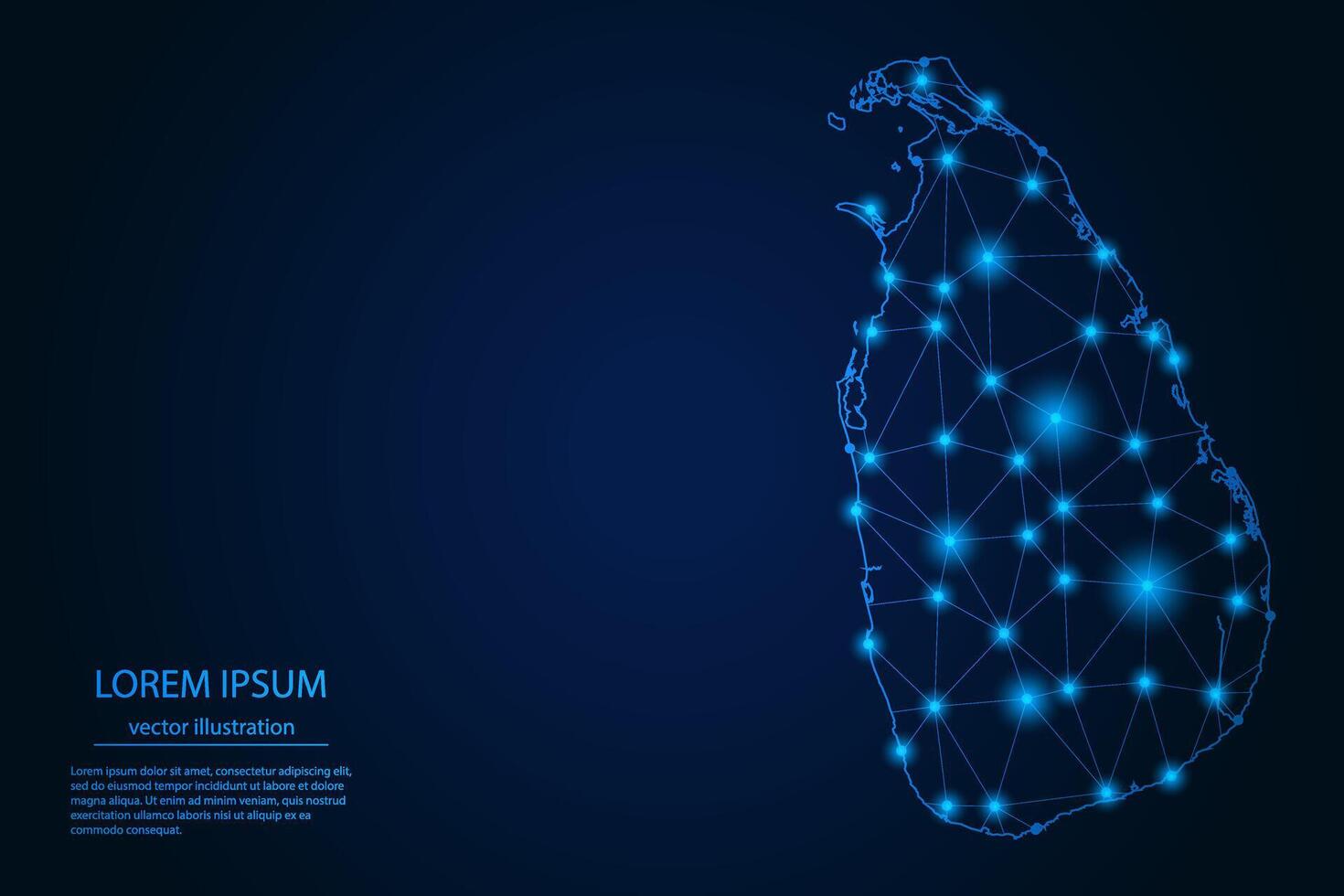 Abstract image Sri Lanka map - With Blue Glow Dots And Lines On Dark Gradient Background, 3D Mesh Polygon Network Connection. vector