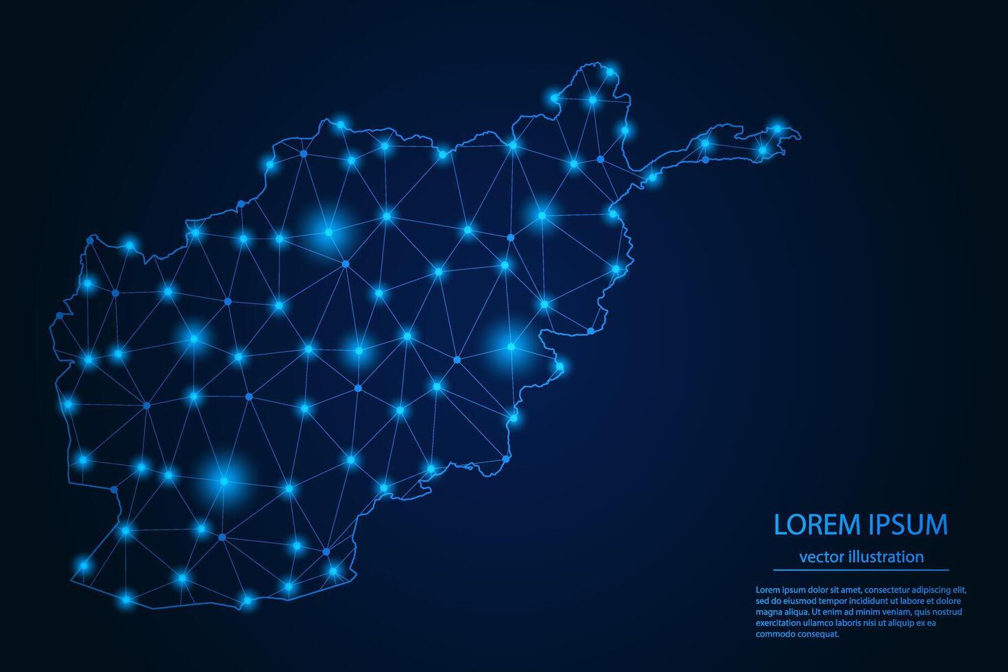 Abstract image Afghanistan map - With Blue Glow Dots And Lines On Dark Gradient Background, 3D Mesh Polygon Network Connection. vector