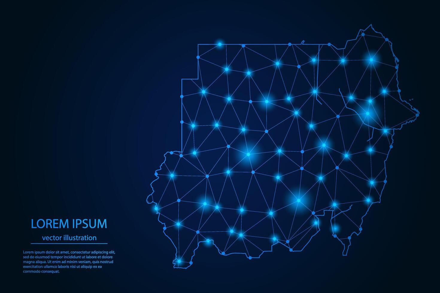 Abstract image Sudan map - With Blue Glow Dots And Lines On Dark Gradient Background, 3D Mesh Polygon Network Connection. vector