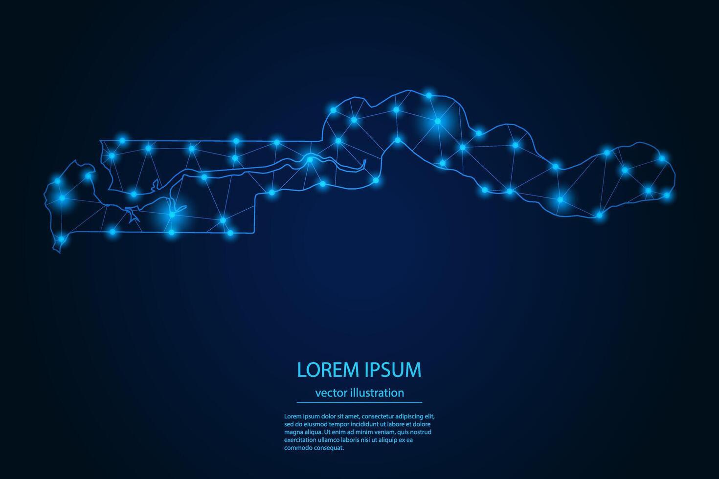 Abstract image Gambia map - With Blue Glow Dots And Lines On Dark Gradient Background, 3D Mesh Polygon Network Connection. vector