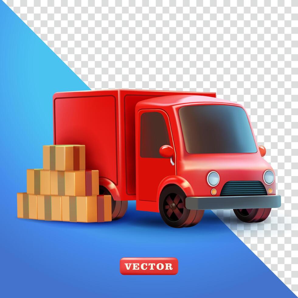 Delivery goods express truck and parcel box, 3d. Suitable for business and element design vector