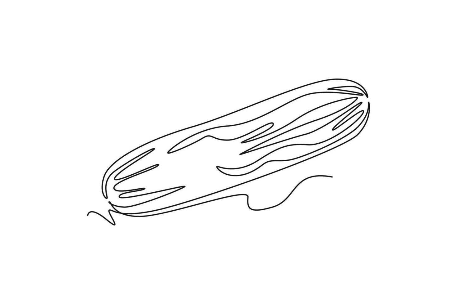 Single one line drawing of one whole healthy organic cucumber for orchard logo identity. Fresh vegetable concept for vegan garden icon. Modern continuous line draw design graphic illustration vector