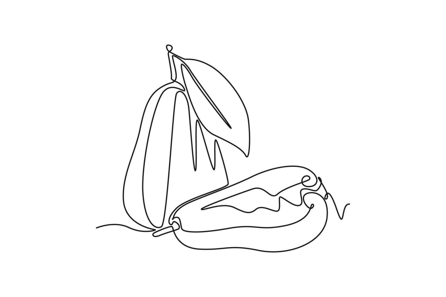 Single continuous line drawing whole and sliced healthy organic bell fruits for orchard logo identity. Fresh bellfruit concept for fruit garden icon. One line draw graphic design illustration vector