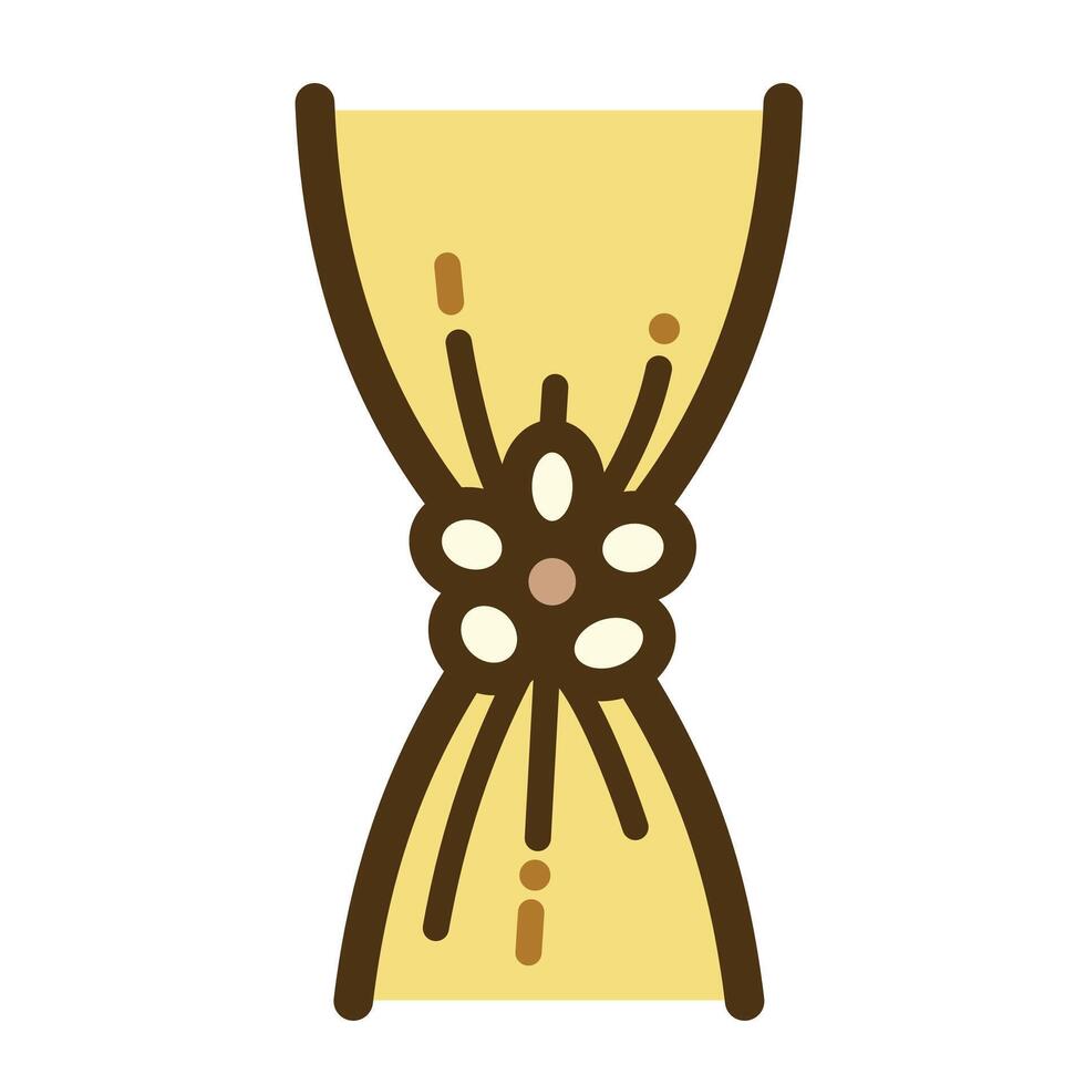Cute flower shaped curtain holder icon illustration with outline isolated on square white background. Simple flat cartoon art styled furniture accessories drawing. vector