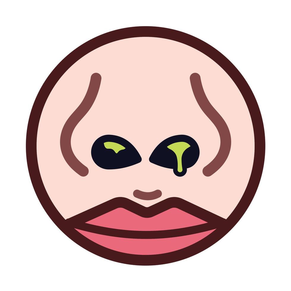 Green booger or dried snot nasal mucus in nose colorful icon illustration with outline isolated on square white background. Simple flat cartoon art styled drawing. vector