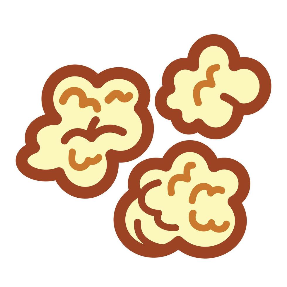 Three popcorns colored icon illustration with outline isolated on square white background. vector