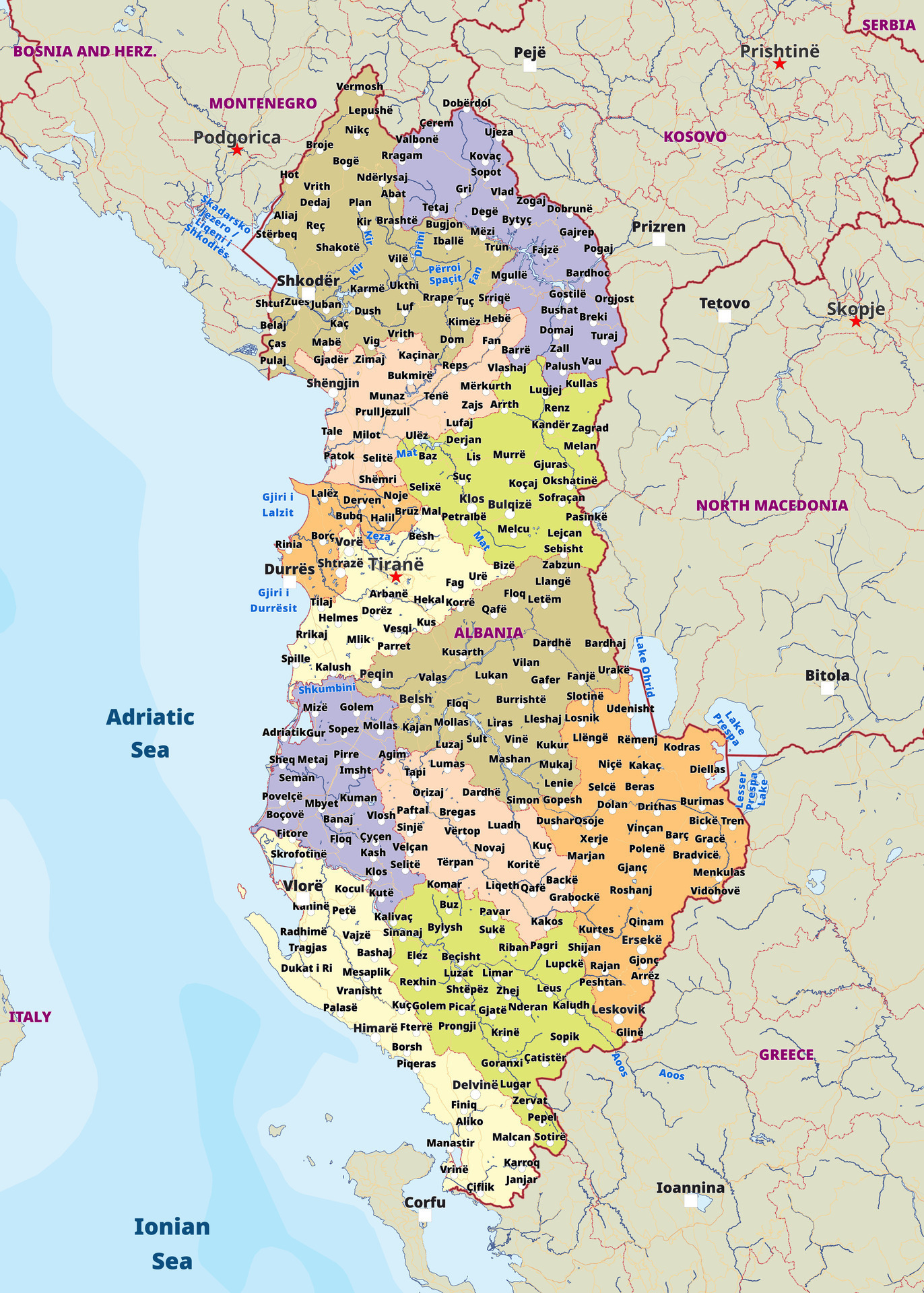 Detailed Political Map Of Albania 46527662 Vector Art At Vecteezy Detailed Political Map Of Albania Vector 