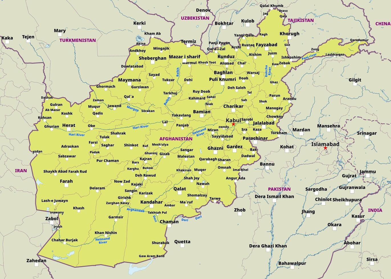 Simple political map of Afghanistan vector