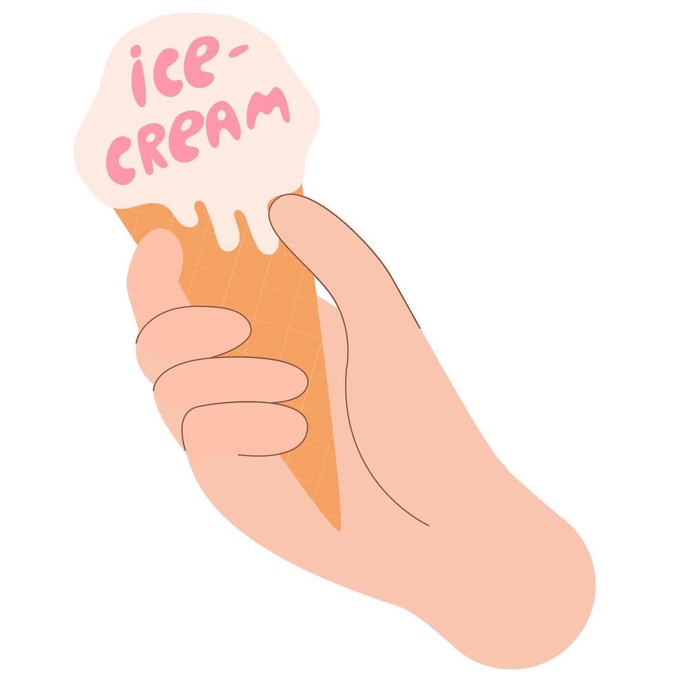 Hand holding an ice cream . National ice-cream day. vector