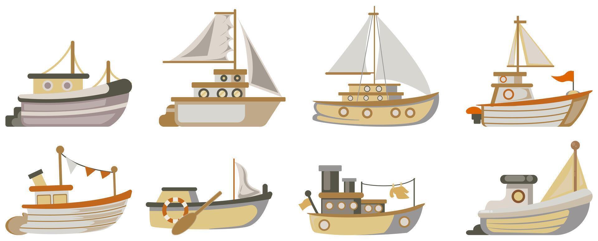 Colorful Cartoon Sailboat Illustration Set vector
