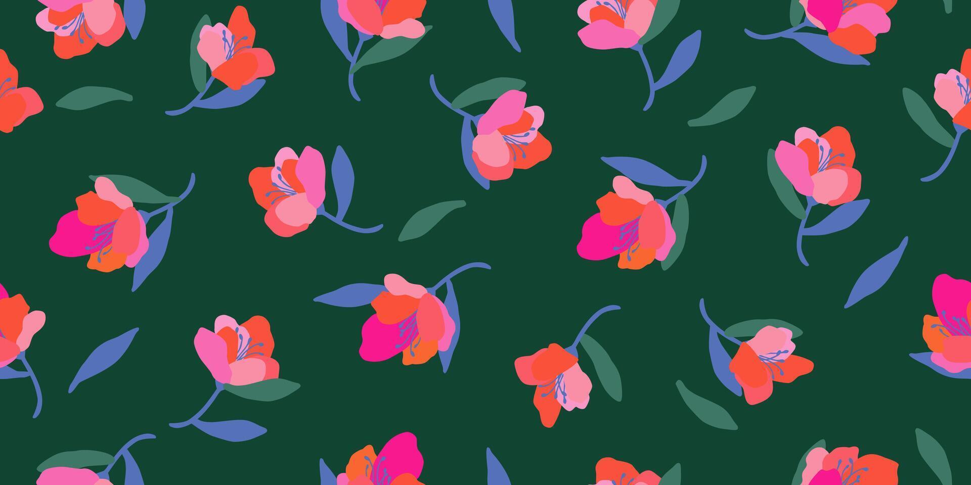 Trendy exotic hand drawn flowers seamless pattern. Floral background for textile, wallpaper, banner, covers, surface, printing and home decor. Flower illustration. vector
