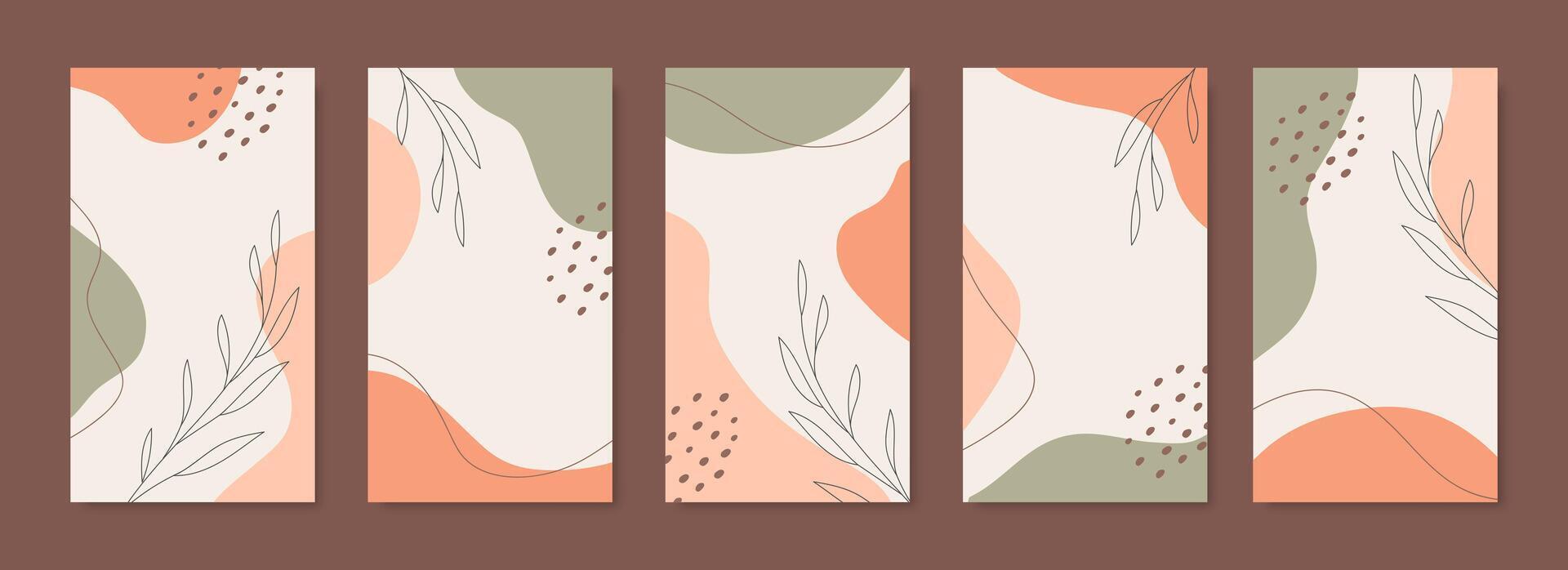 Set of editable social media story templates. Abstract background of hand drawn organic shapes in pastel colors. Trendy design for social media stories. Illustration vector