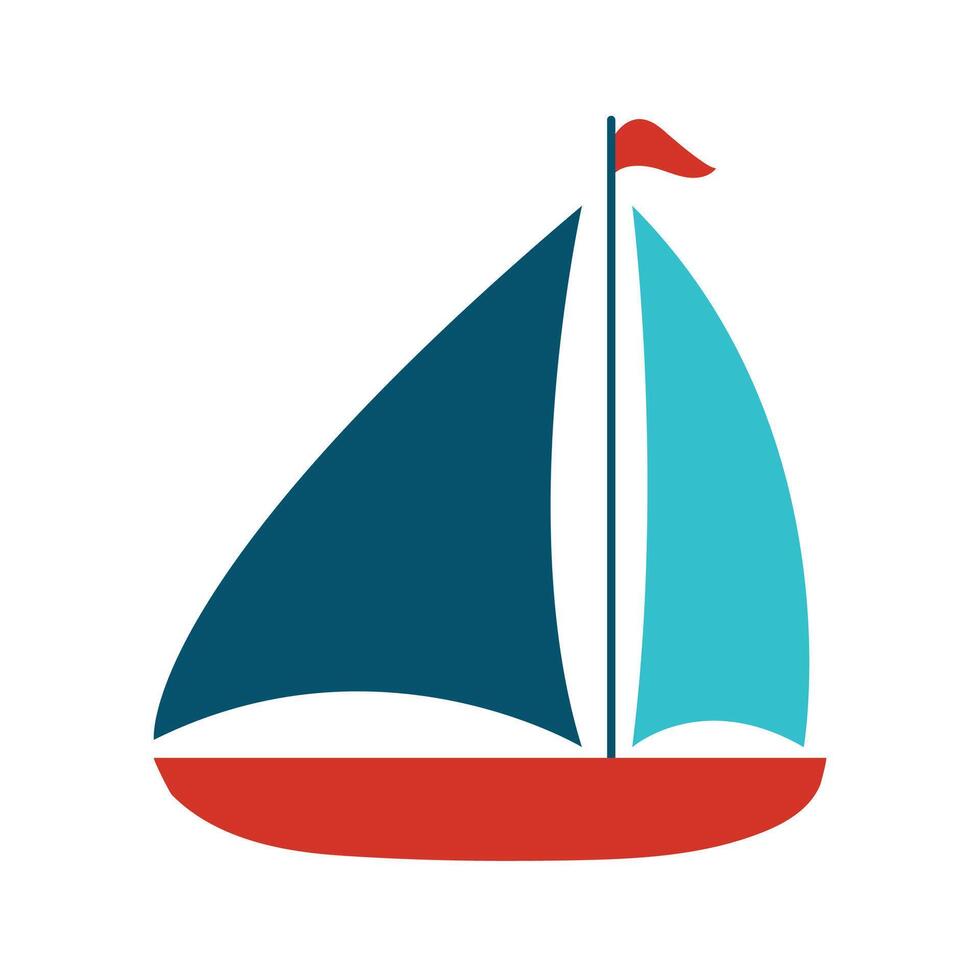 a sailboat with a red flag on it vector