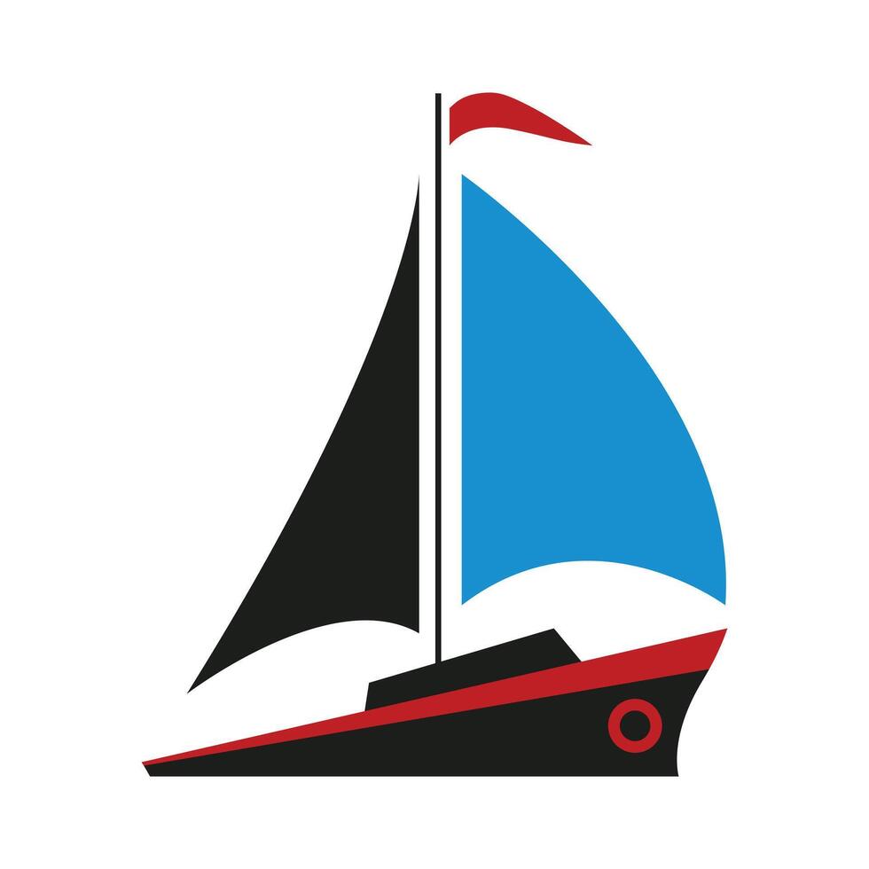 a sailboat with a red flag on it vector