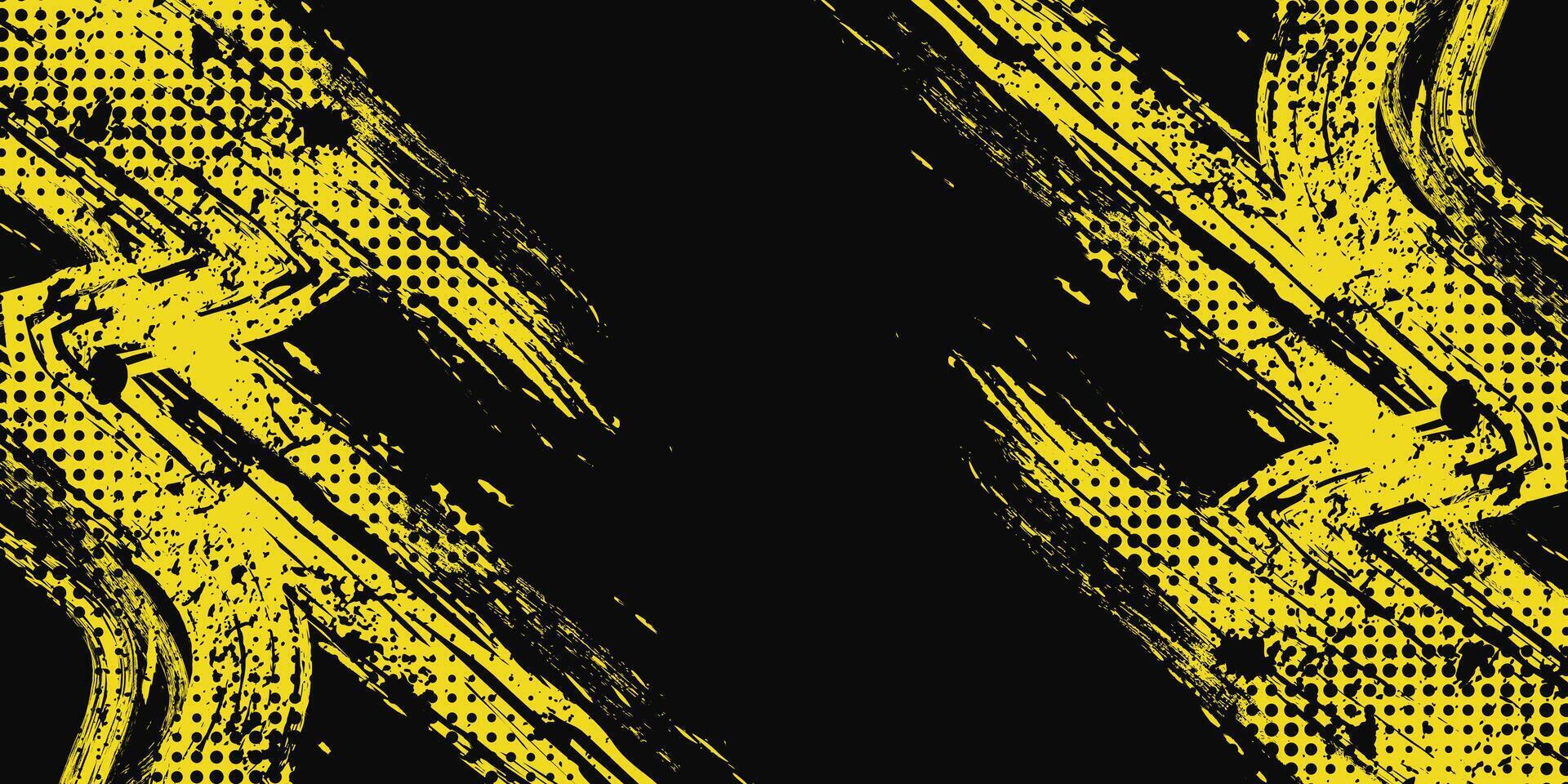 Abstract Black and Yellow Dirty Grunge Background with Halftone Effect. Sports Background with Brush Stroke Illustration vector