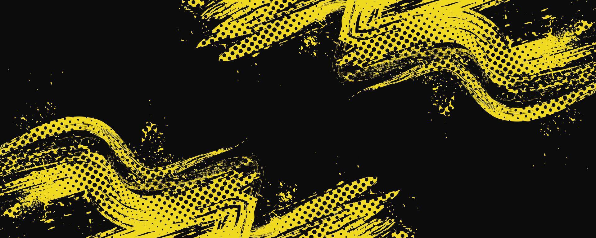 Abstract Black and Yellow Dirty Grunge Background with Halftone Effect. Sports Background with Brush Stroke Illustration vector