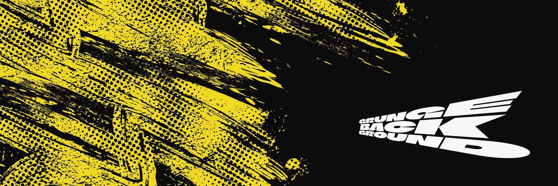 Abstract Black and Yellow Dirty Grunge Background with Halftone Effect. Sports Background with Brush Stroke Illustration vector