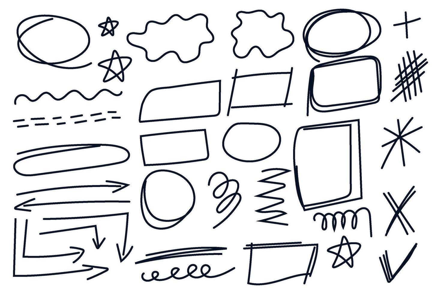 Hand drawn doodle shapes. illustration. Brush, highlight element, note, underline vector