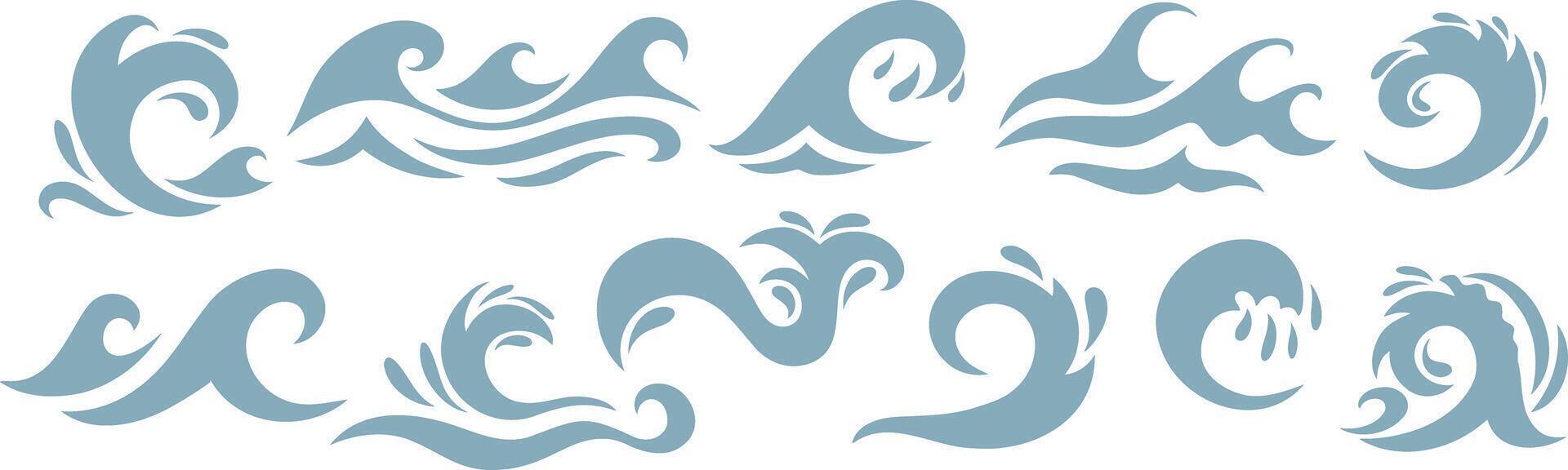 Doodle water wave clipart Hand drawn art. Stencil vector