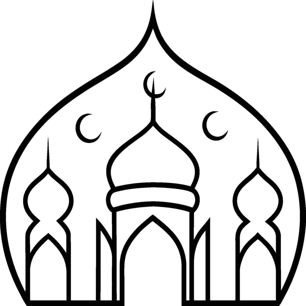 Mosque coloring pages. Outline minaret and dome mosque on white background vector