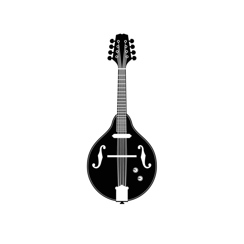 Stringed musical instrument logo illustration, mandolin silhouette suitable for music stores and communities vector
