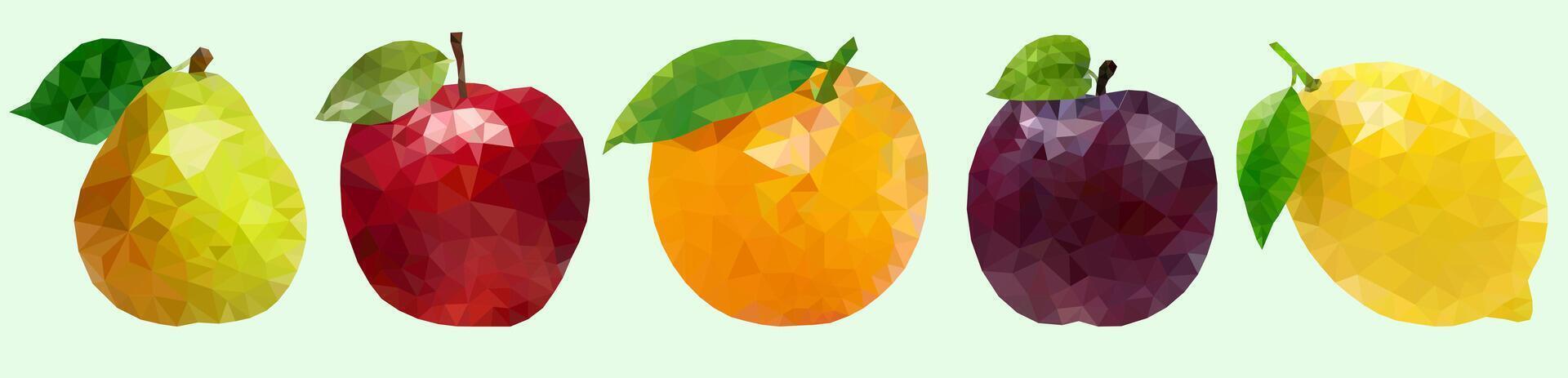 A set of fruits in triangulation. Bright fruits. A set of fruits. vector